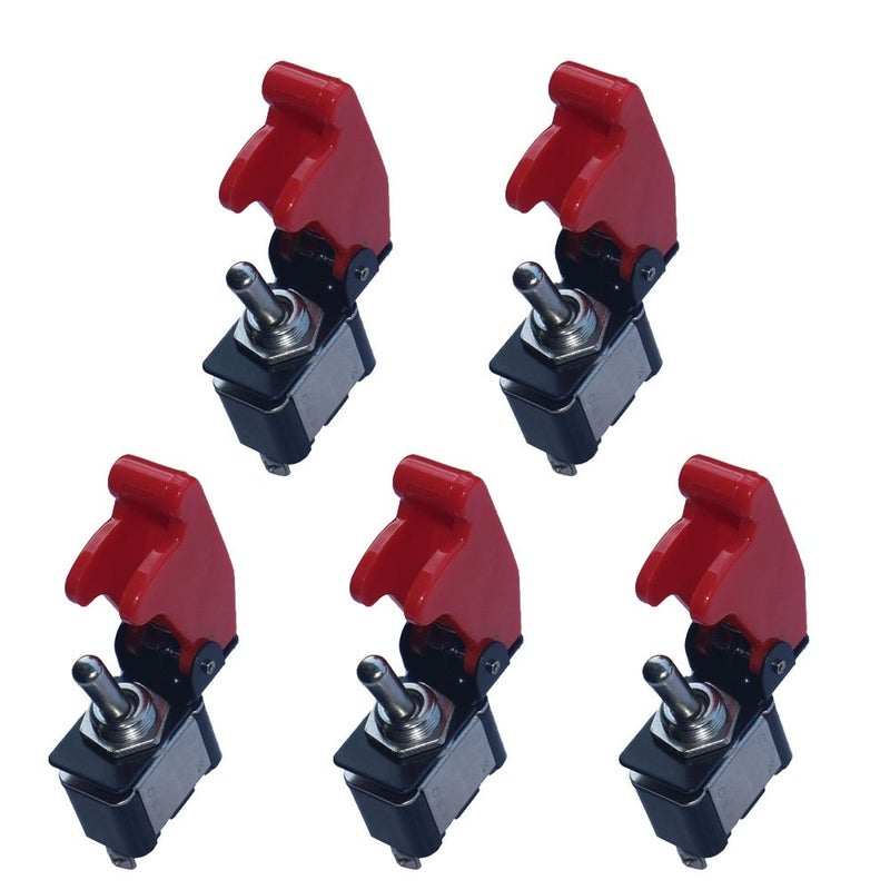 ESUPPORT 12V 20A Red Cover Rocker Toggle Switch SPST ON/OFF Car Truck Boat 2Pin Pack of 5 - Image 1